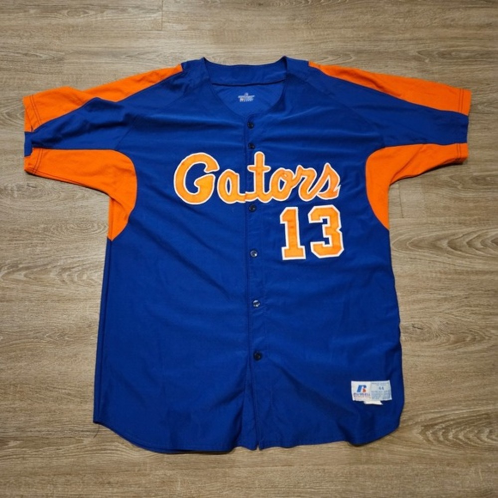 Vintage Russell Athletic Florida Gators Baseball Jersey #13 Blue Orange Size 44